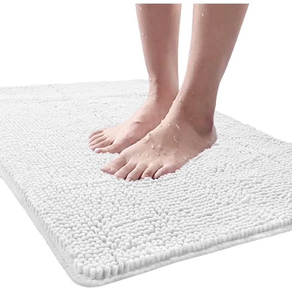 TWINNIS Washable Chenille Bathroom Rug, Non-Slip Plush Carpets for Bathroom Shower, Soft Luxury Chenille Absorbent Mats, 24 × 60 Inch,White