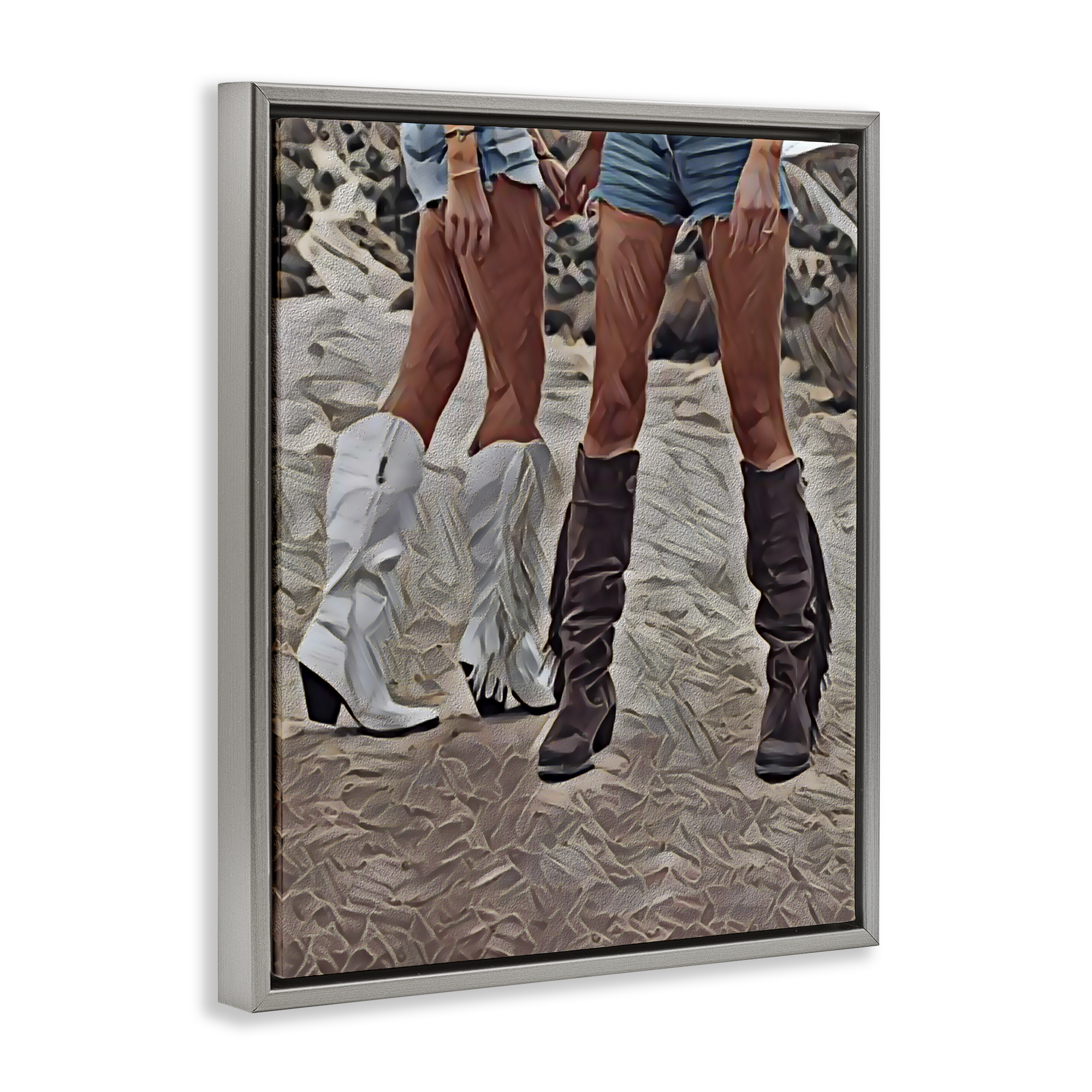 Rodeo Girls Friendship Gray Framed Floater Canvas Wall Art, design by Jesse Keith