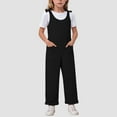 thumbnail image 2 of Gubotare Overalls for Girls Toddler Girl Outfits Summer Clothes Set Baby Girl Sleeveless Romper Summer One Piece Size 13-14T (Black,13-14 Years), 2 of 5