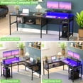 thumbnail image 6 of Homieasy L Shaped Desk, Reversible Corner Computer Desk with Magic Power Outlets and Smart LED Light, Unique Grid Design, 55 Inch Office Desk with Monitor Stand and Storage Shelf, Black, 6 of 8