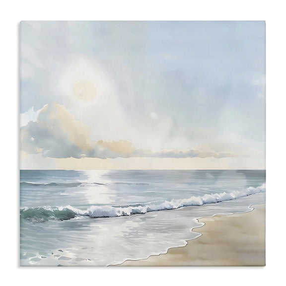 Stupell Industries Blue Seascape Beach Beach Painting Wrapped Canvas Canvas Art Print Wall Art, 17 x 17