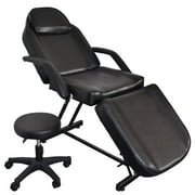 Ktaxon Adjustable Leather & Metal Massage Table Chair with Stool, 73", Black