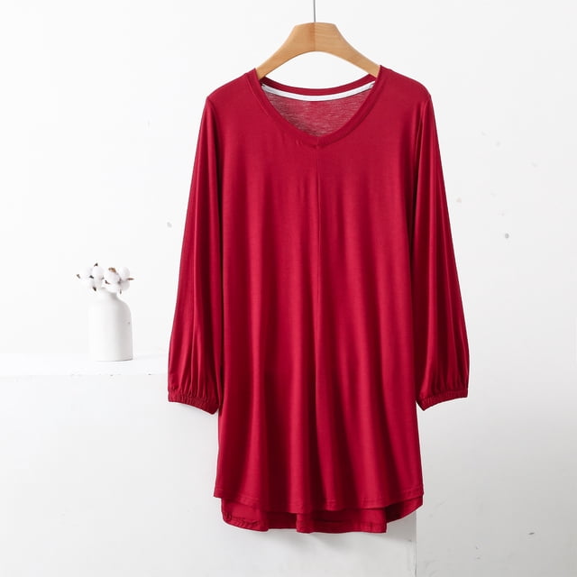 Titcea Plus Size Tops for Women 3/4 Sleeve Solid Color V Neck Ruffled Home Tops Loose Breathable Casual Daily Shirts