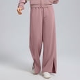 thumbnail image 2 of Cotton Wide Leg Pants for Women with Slits Elastic High Waist Loose Casual Fall Spring Baggy Lounge Sweatpants (XL, Pink), 2 of 7