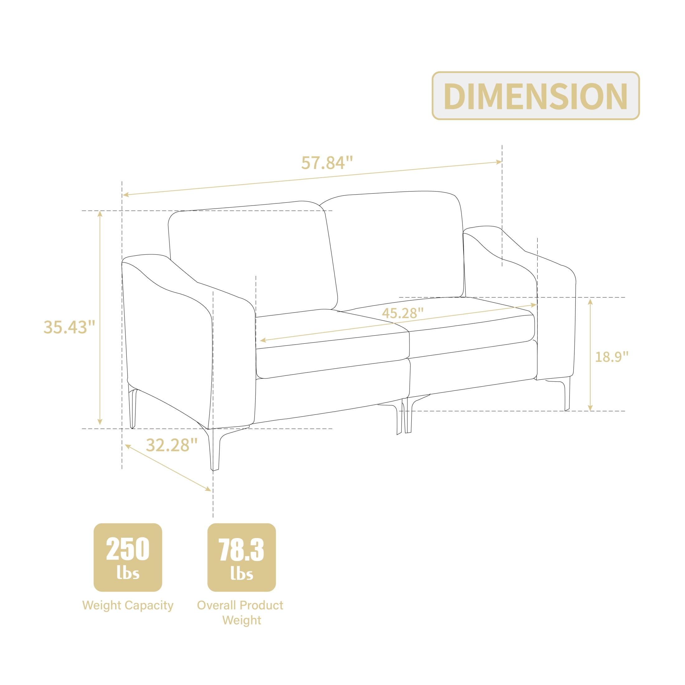 Vinform Loveseat Sofa 2-Seat for Small Space, Corduroy, Dark Gray