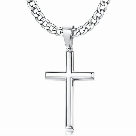 925 Sterling Silver Cross Pendant Necklace 5mm Stainless Steel Diamond Cut Cuban Chain Cross Necklace 41/46/51/56/61/71/76cm