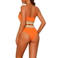thumbnail image 3 of Conjuntos de bikini de dos piezas de talle alto para mujer, con tirantes ajustables y textura acanalada, traje de baño X-Large naranja, 3 of 5