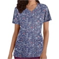 thumbnail image 2 of Fiudx Ofertas Flash Del Día Solo En Línea Top de Enfermera Informal con Cuello En V y Manga Corta con Bolsillo Estampado para Mujer, 2 of 5