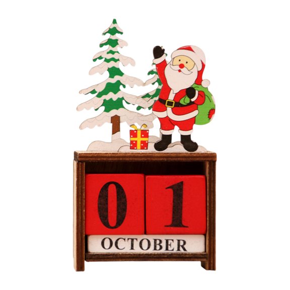 Christmas Advent Calendar with Wooden Desktop Design for Holiday Decoration | Desktop Christmas Party Gift for Home Mantels and Bookshelves Version A