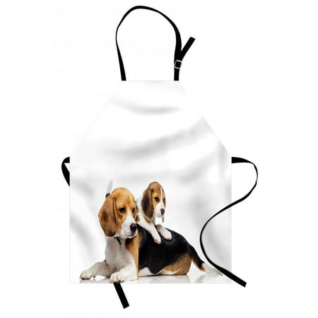 Fur Bib - Beagle Apron Cute Family with Mother and Baby Puppy Domestic Fur Animal Photography, Unisex Kitchen Bib Apron with Adjustable Neck for Cooking Baking Gardening, Pale Caramel White Black, by Ambesonne