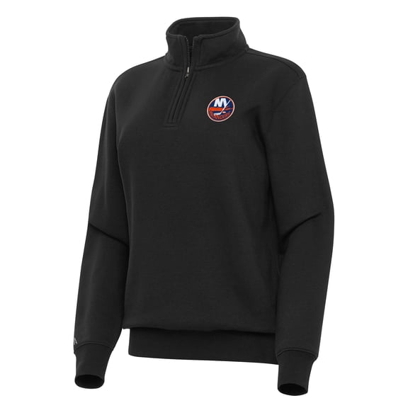 Women's Antigua Black New York Islanders Victory Quarter-Zip Sweatshirt