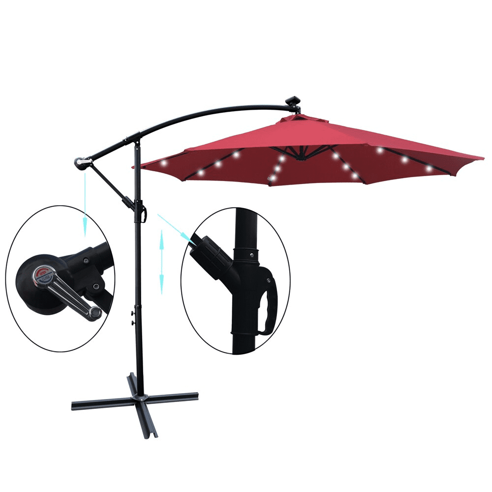 Howcool 10 ft Outdoor Patio Umbrella Solar Powered LED Lighted Sun Shade Market Waterproof 8 Ribs Umbrella with Crank and Cross Base for Garden Deck Backyard Pool Shade Outside Deck Swimming Pool