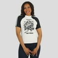 thumbnail image 4 of Women's WEAR by Erin Andrews White Las Vegas Raiders Sleeve Stripe Distressed Raglan T-Shirt, 4 of 6