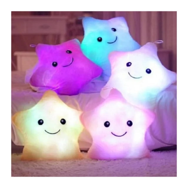 Peluche de peluche Cushion Luminous con forma de estrella morada con luz intermitente