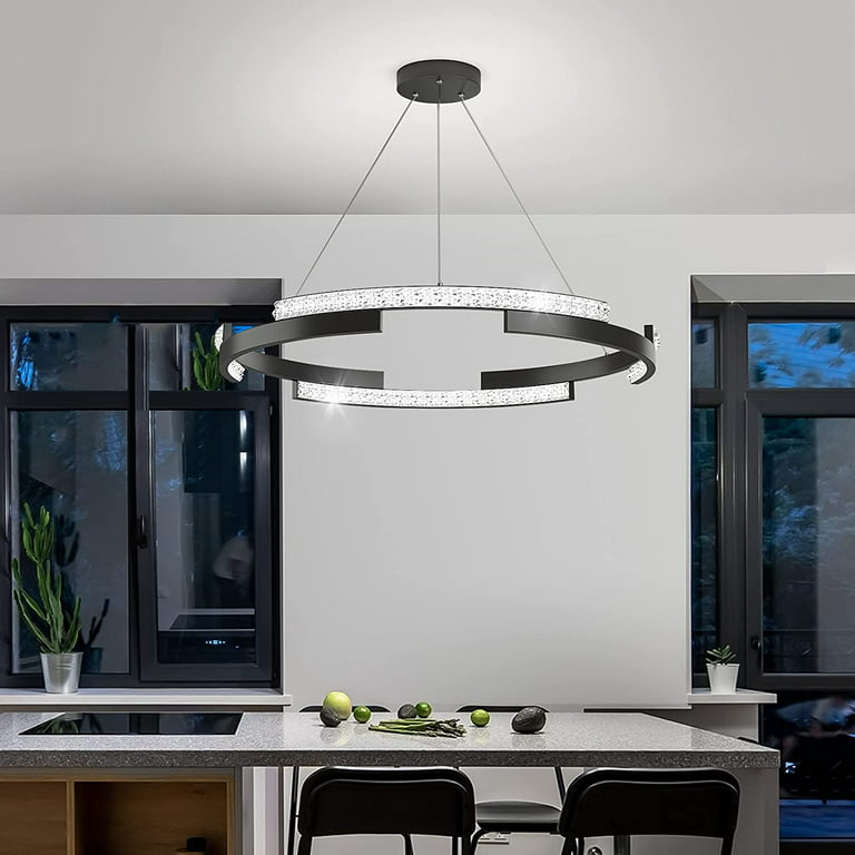 Garwarm Modern LED Chandelier, Dimmable Hanging Pendant Light with Remote,  Adjustable Ring Acrylic LED Chandelier Pendant Lighting Fixture for Kitchen  Island Dining Living Room Bar (52W Black) 