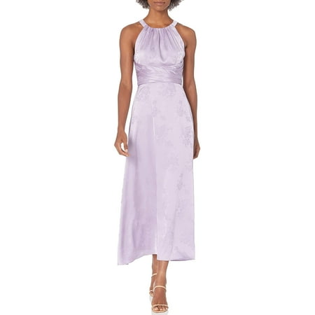 Adrianna Papell Halter Tie Back Zipper Back Floral Jacquard Dress-PLUSH LILAC / 4