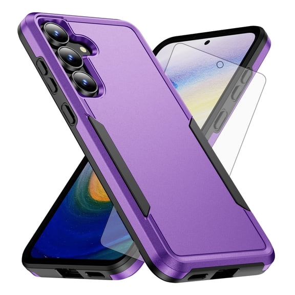 Compatible with Samsung Galaxy S25 FE 5G Phone Case Glass Screen Protector Hybrid Rugged Shockproof Hard Protective Drop Proof Full Body Heavy Duty Mobile Cell Cover for S 25 EF AI S25FE 25S Purple