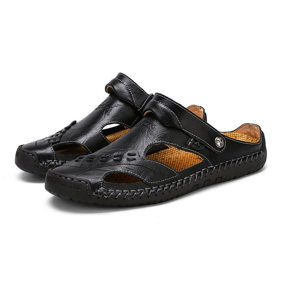LSLJS Men's Sandals, Men's Summer Casual Leather Sandals Breathable Outdoor Beach Shoes