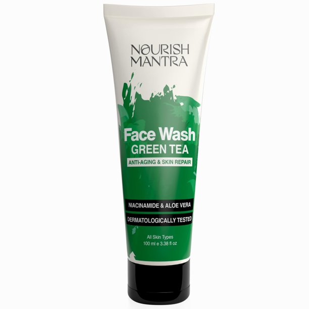 Jabón facial Nourish Mantra Green Tea Tatva | Con té verde, nuez en polvo y niacinamida | Para todo tipo de piel | Exfoliante y limpiador facial 2 en 1 | Sin parabenos ni SLSSLES - 100 ml