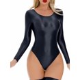 thumbnail image 1 of TiaoBug Justaucorps Brillant à l'Huile pour Femmes Lingerie Aguichant une Pièce Manches Longues Col Rond Noir L, 1 of 7