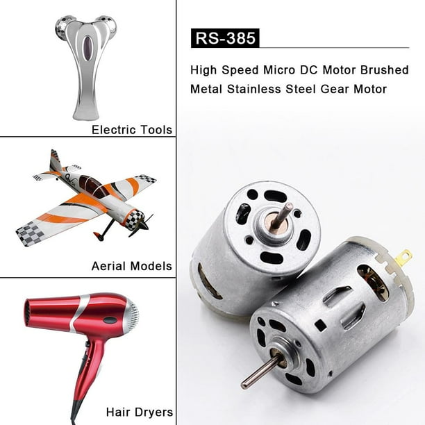 RS-385 Micro motor de CC de alta velocidad Motor de engranajes de acero inoxidable y metal cepillado