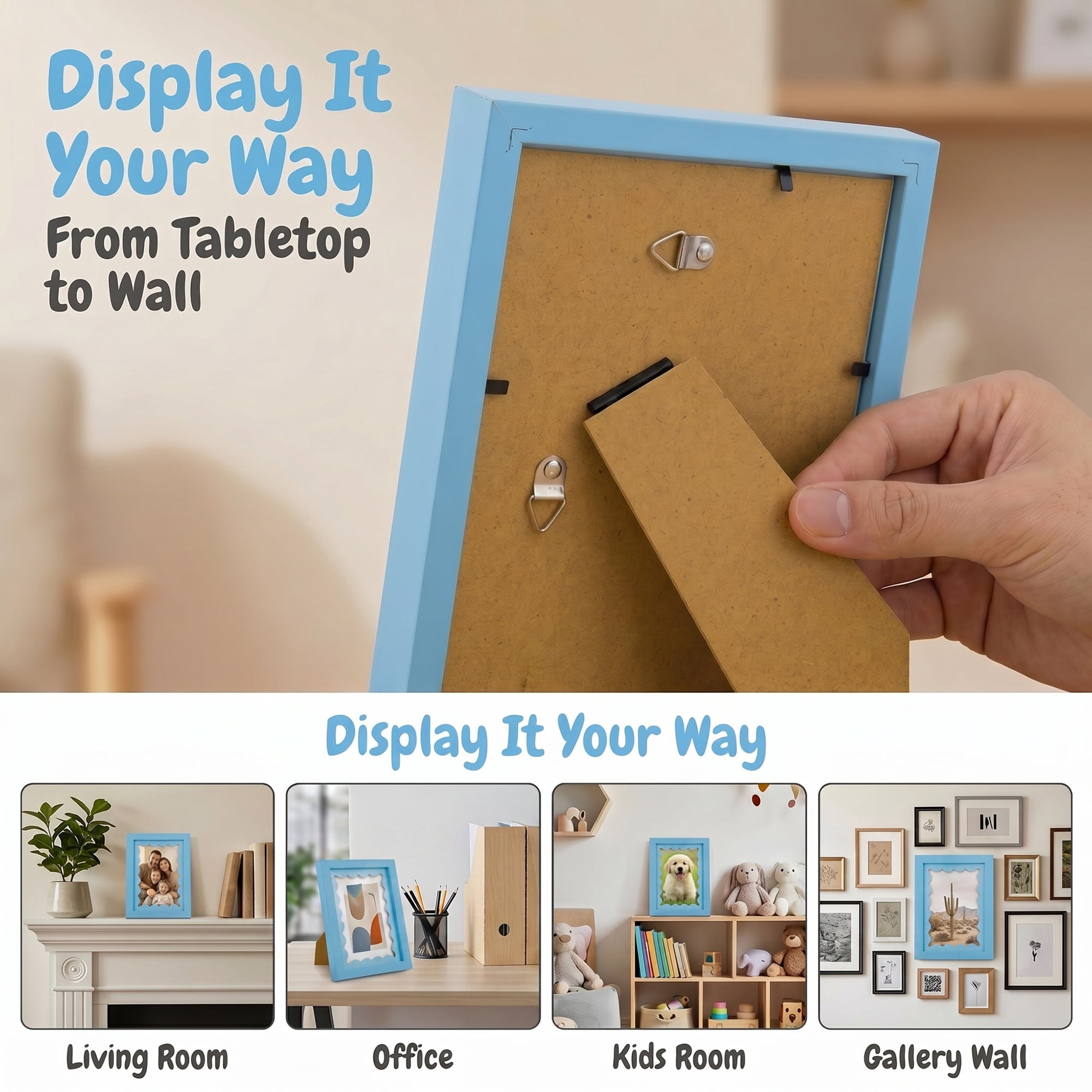 Unique Bargains MDF Wood Cute Wavy Picture Frame Blue 4" x 6"