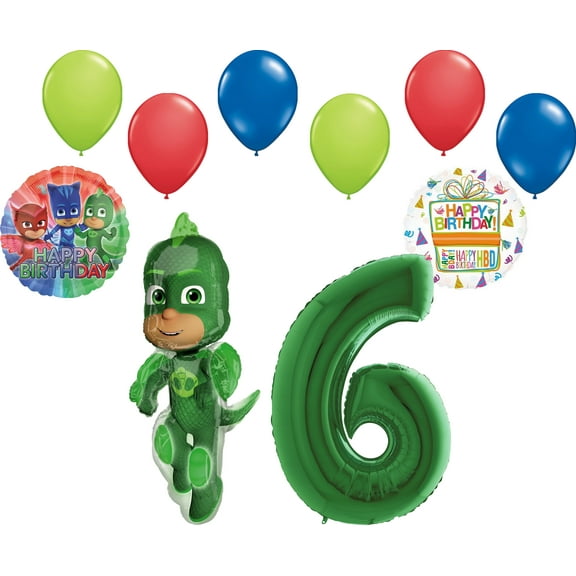 Mayflower Products PJ Masks Gekko 6th Birthday Party Supplies Balloon Bouquet Decorations