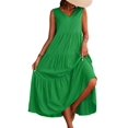thumbnail image 3 of Women Solid Color Casual Midi Dress Green XL, 3 of 7