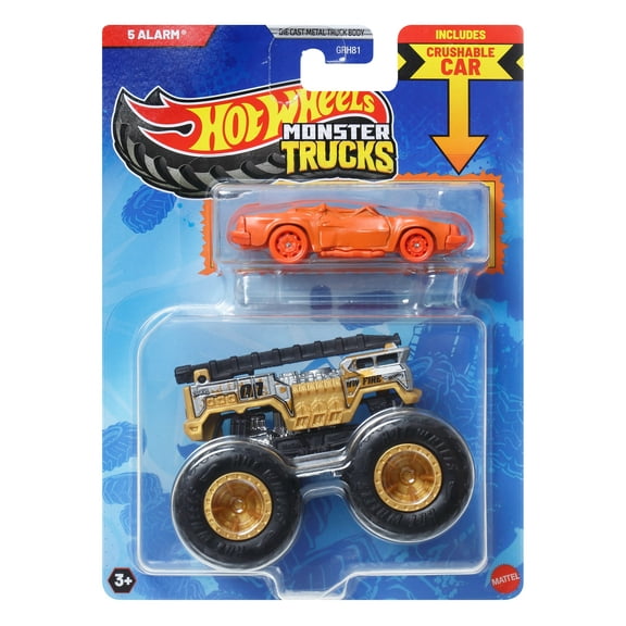 Hot Wheels Monster Truck & Car, 1:64 Scale Die-Cast Truck & Car (2 Vehicles) (Styles May Vary)