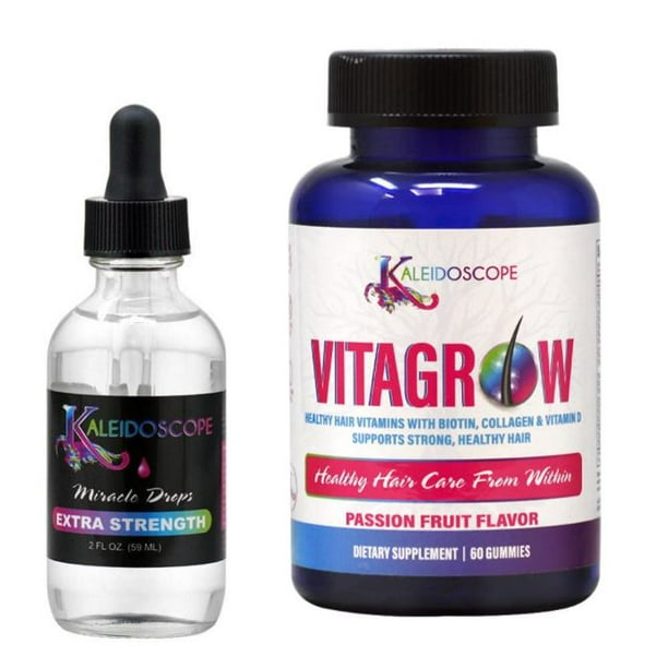 Kaleidoscope Extra Strength Miracle Drops Hair Growth 2oz & Kaleidoscope Vitagrow Healthy Hair