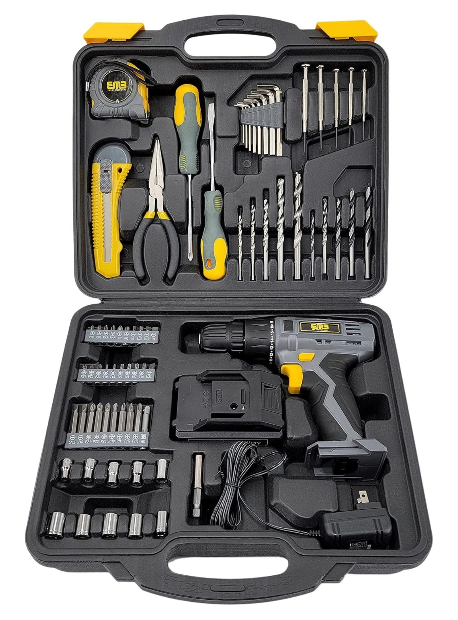 20V Speed 1300 RPM Household Lithium Battery Cordless Drill Driver Power Drill with 77 Pieces and a 1300mA Large Capacity Lithium Ion Battery Stays Powered Up