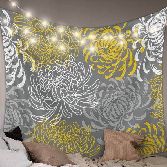 Yellow Gray Floral Large Tapestry for Bedroom Wall Hanging Tapestry,Farmhouse Retro Abstract Flowers Art Ceiling Backdrop Tapestries Poster Blanket Wall Decor for Teens Room Living Room 100" x 59"