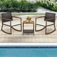 thumbnail image 2 of Costway 3PCS Patio Rattan Rocking Chair Bistro Set Armrest Cushion Table with Storage Shelf, 2 of 10