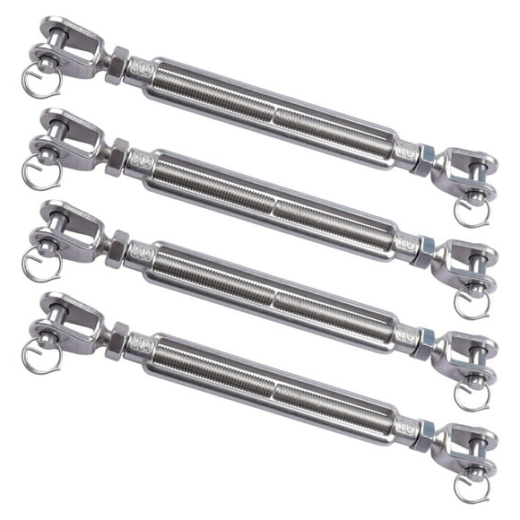 LordHardware 4Pcs Stainless Steel 3/8 Inch M10 Jaw and Jaw Turnbuckles for Tensioning Cable Rope Chain, 1200 lbs Load