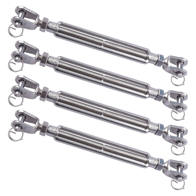 LordHardware 4Pcs Stainless Steel 3/8 Inch M10 Jaw and Jaw Turnbuckles for Tensioning Cable Rope Chain, 1200 lbs Load