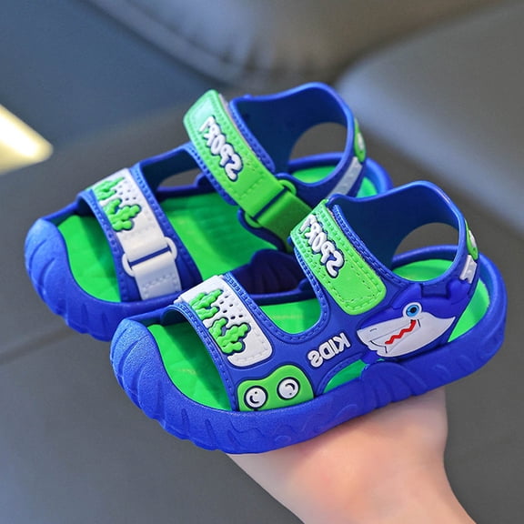 JUSLIO Boys Sandals Toddler Open Toe Sandals, Breathable Closed Toe Anti-Slip Walking Shoes Blue 7 M