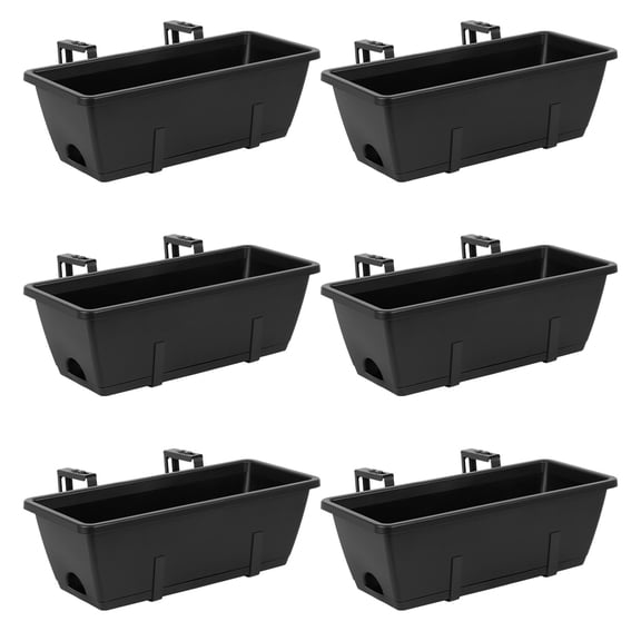 6 Pack Window Box Planters, Rectangular Railing Hanging Flower Pots with Adjustable Brackets, Plastic Outdoor Deck Balcony Planter Boxes for Vegetables, Herbs and Flowers