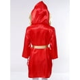 thumbnail image 4 of dPois Kids Boys Boxing Robe Costume Satin Long Hooded Hoodie Halloween Cosplay Costume Burgundy 8, 4 of 7