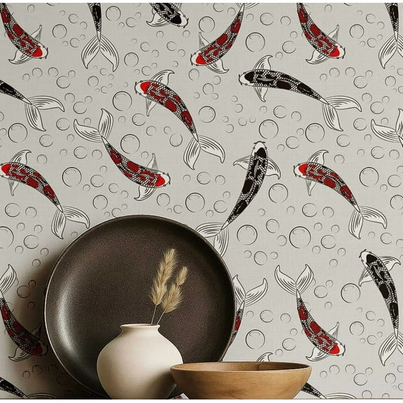 S4Sassy Peel & Stick Vinyl Wallpaper, Koi Fish Wall Paper Contact Paper Waterproof - Multi, 25"x120", Removable Asian Style Covering for Home Decor in Bedrooms & Living Areas, Renter Spaces, Cabinets