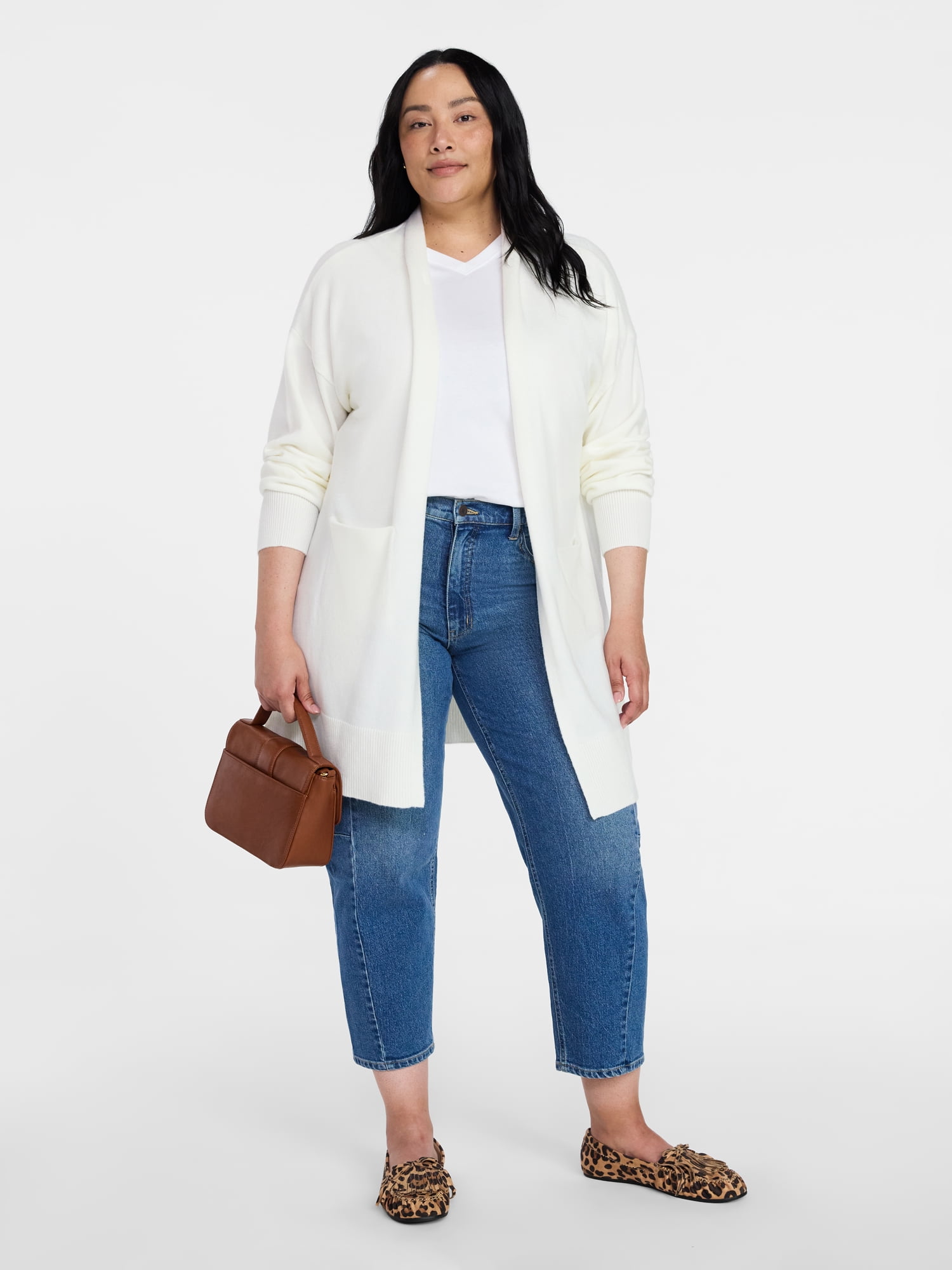 Time and Tru Women's Long Open Front Cardigan Sweater with Long Sleeves, Sizes XS-XXXL
