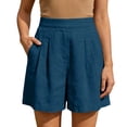 thumbnail image 3 of YHAJDS Women's Summer Shorts Linen High Waist Shorts With Front Wrinkle Side Pocket for Beach Leisure, 3 of 10