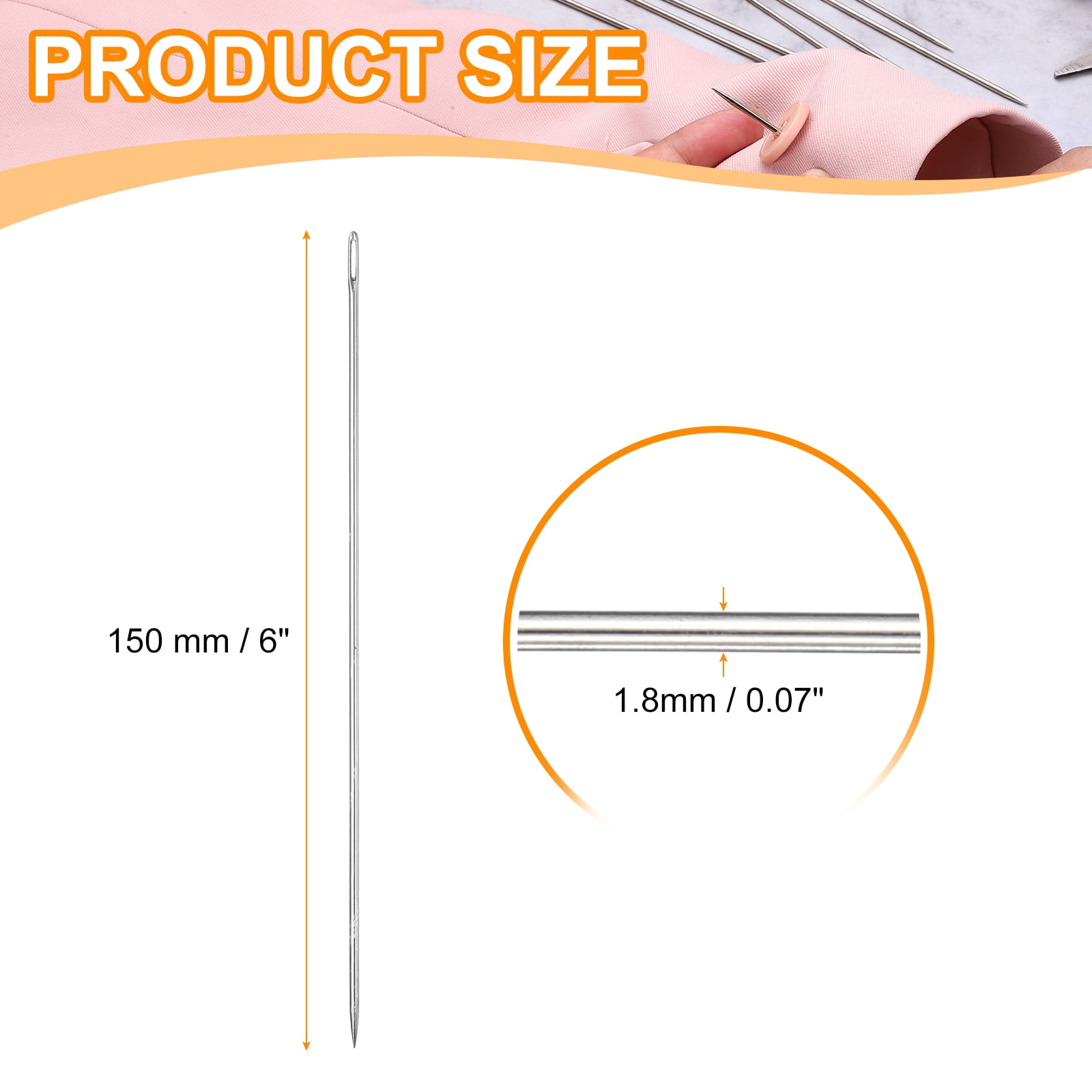 Uxcell 100 Pcs Sewing Needles 0.07 x 6 Inch Stainless Steel Big Eye Embroidery Thread Beading Leather Needle Upholstery Hand Sewing Awl for Art Craft Stitching Home Repair, Silver