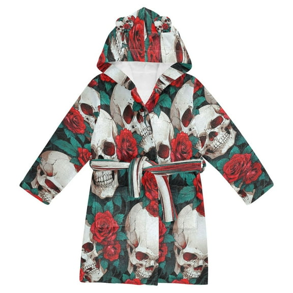 DIXRUYEE Bathrobes Belt Hooded Floral Skulls Creative Pattern