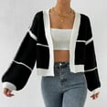 thumbnail image 6 of Women'S Color Block Crop Cardigan Top Long Sleeve Open Front Sweater Black S, 6 of 9