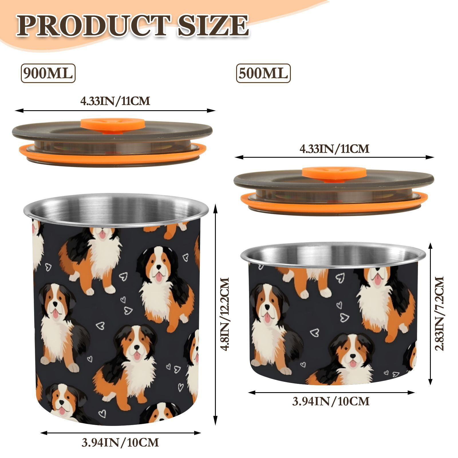 Bernese Mountain Dog Airtight Coffee Bean Canister 30oz Food Storage Containers with Lids For Gournd, Tea, Sugar, Flour, Rice, Cereal, Candy Cookie Jar