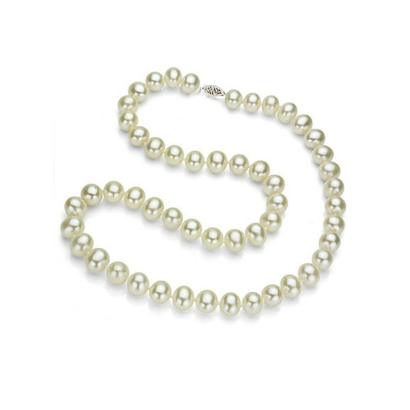ADDURN 10-11mm White Freshwater Pearl Necklace with Sterling Silver Fishhook Clasp, 18"