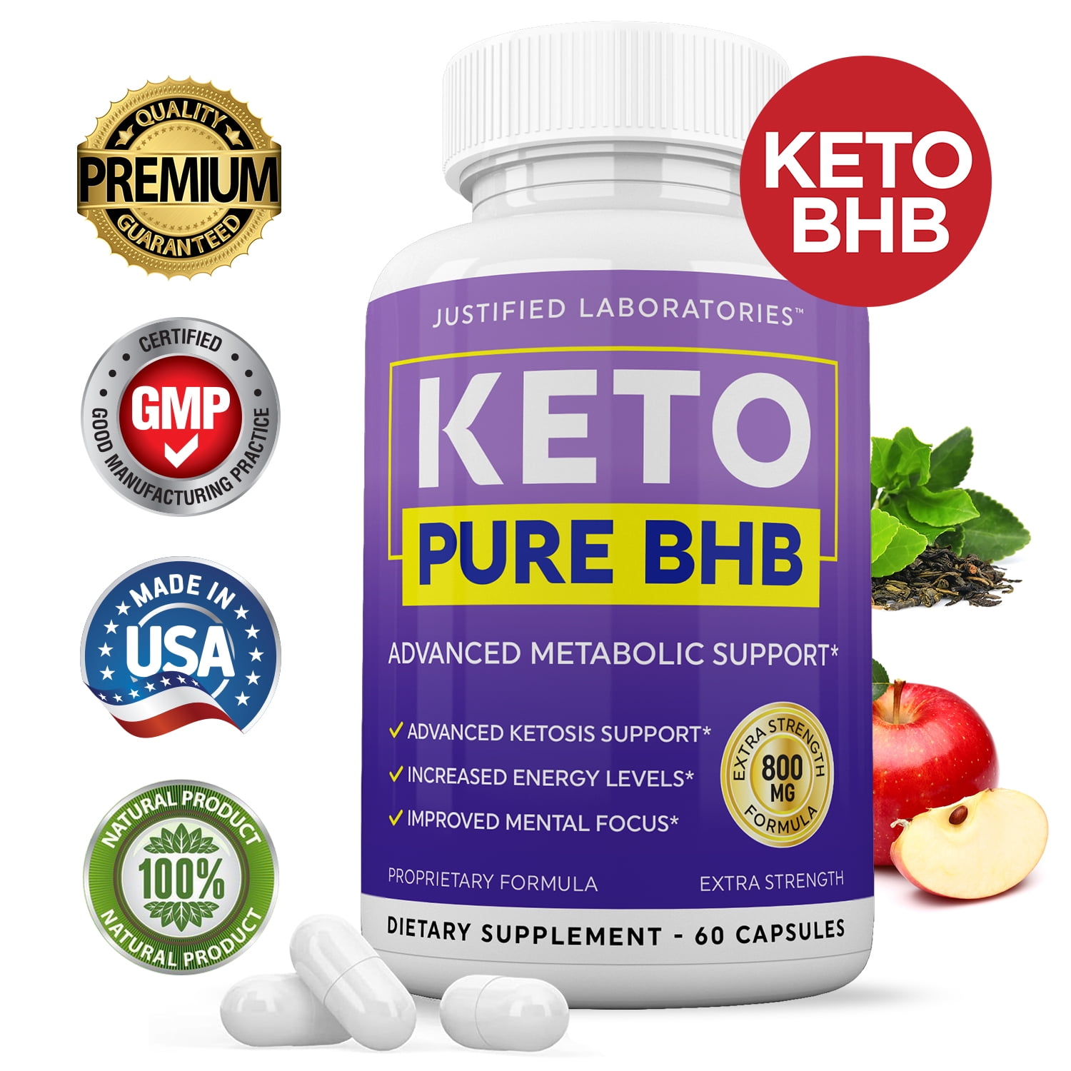 Keto Pure BHB Pills Advanced Real BHB Boost Ketogenic Supplement Exogenous Ketones for Men Women 60 Capsules 1 Bottle