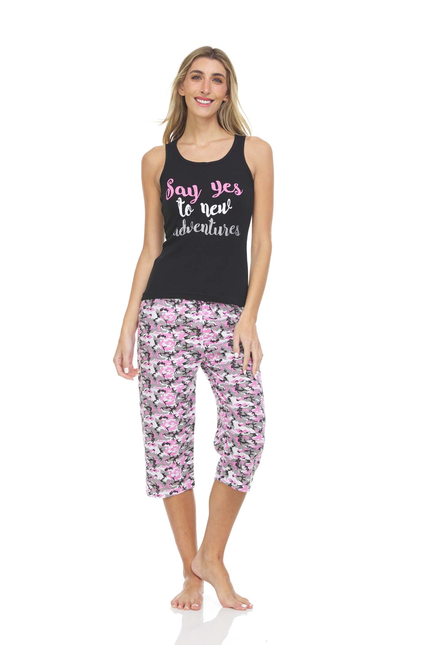 Lati Fashion Women Capri Pajamas set 100 Cotton Sleeveless Female