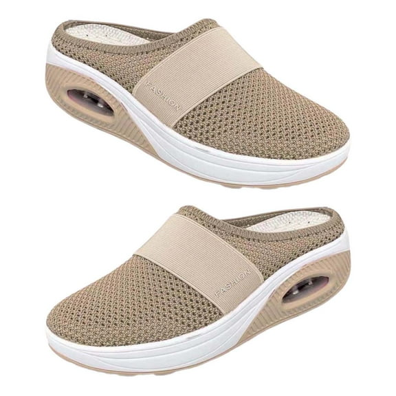 huanledash 1 Pair Slip-on Hollow Mesh Fabric Women Sandals Casual Increase Cushion Non-slip Platform Sandals for Daily Life