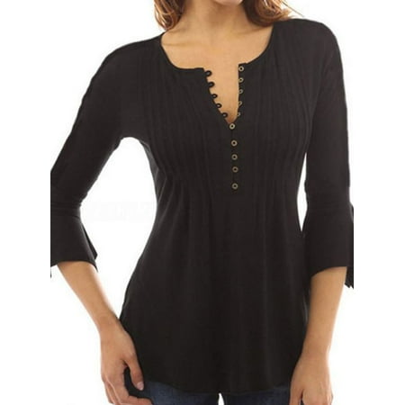 - Womens 3/4 Sleeve V neck Peplum Shirts Blouse Pullover Casual Peasant Tops